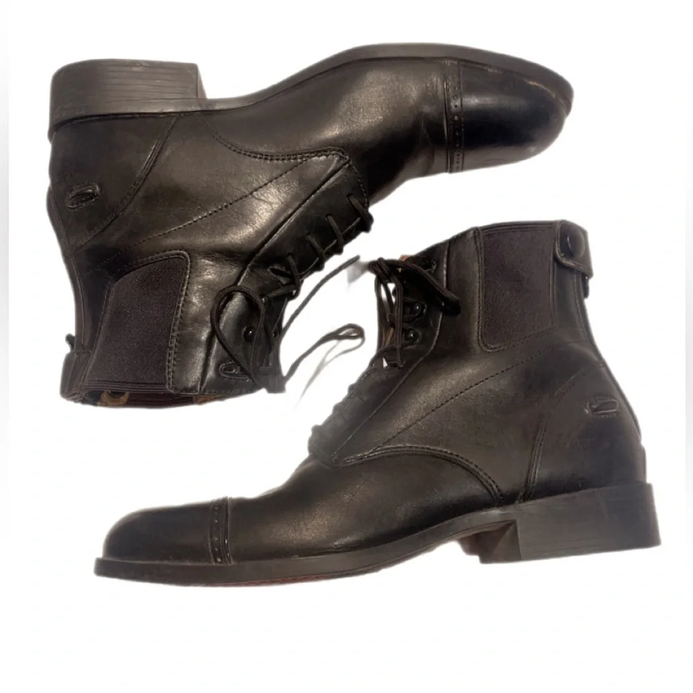 Ariat heritage Black Zipper Bohemian Trendy Leather Stack Heel Lace-Up Boots 7 - Picture 5 of 7